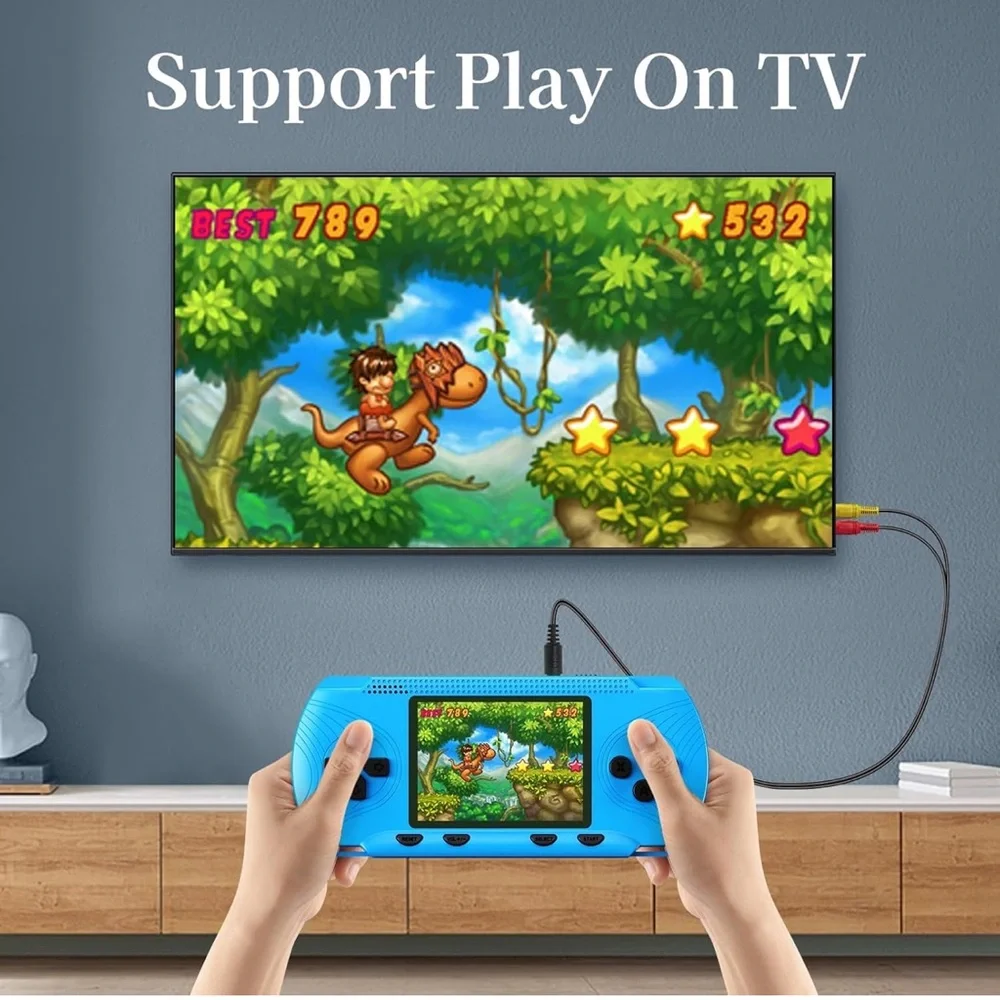 Retro handheld gaming console, 3.5 inch HD screen, 256 built in games. Blue